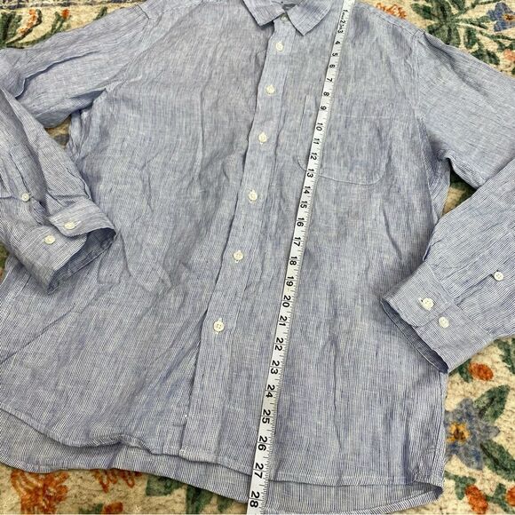 Muji Light Blue white Striped Button-Up Shirt 100% linen size small - Picture 2 of 7